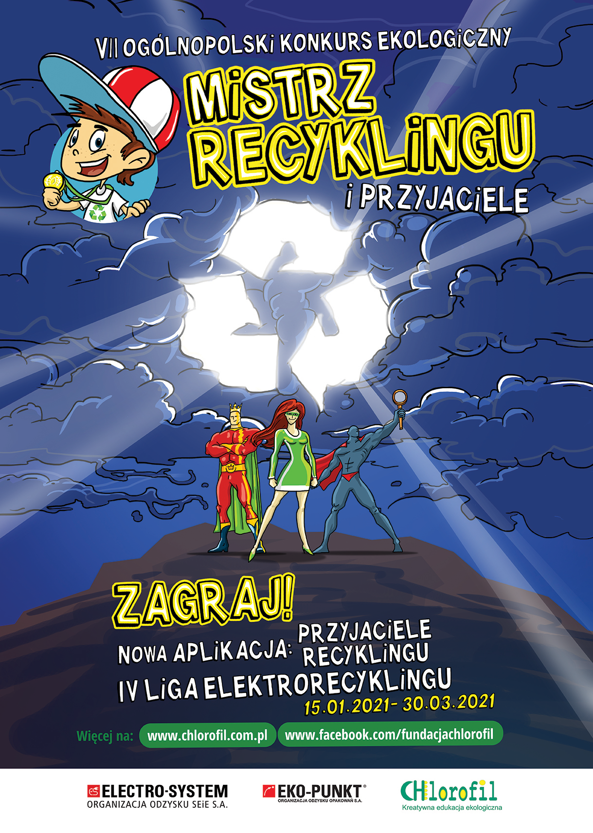 Plakat promujący akcję Mistrz recyklingu trwającego od 15 stycznia do 30 marca 2021